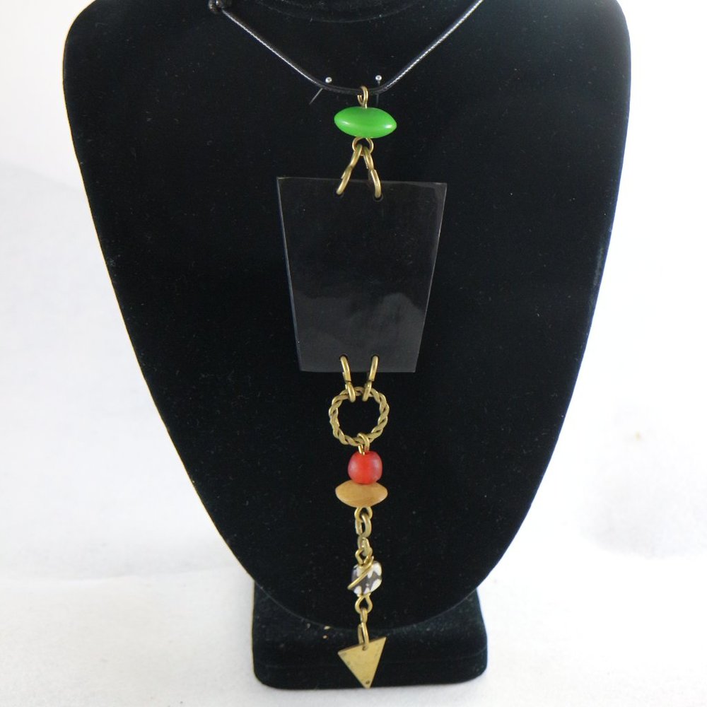 Unique African Geometric Brass and Beads Necklace - Picture 1 of 8